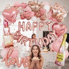 Decoracion Para Cumplea  os Rose Gold Fiestas Mujer Globos Cortinas 96 Piezas Set