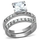 3ct Princess Cut White Cz Solitaire Assent Stainless Steel Engagement Ring Set