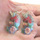 Unicorn Dangle Earrings 1 75 In Silver Enamel Cloisonne