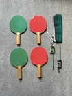 Vintage Set Of 4 Silver Cup Ping Pong Paddles And Net