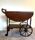 1920 s Antique Drop Leaf Wood Bar   Tea Cart With Glass Serving Tray