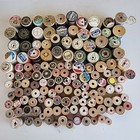 Vintage Lot Of 130  Old Wooden Spools With Thread Various Sizes   Color Sewing