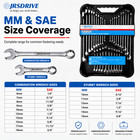 Jrsdrive 32 Piece Wrench Set Sae   Metric 20 Standard   12 Stubby Combination