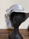 Hi   s Silver Gray Church Hat Rhinestone Bow Wedding Kentucky Derby Mother Bride