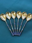 1890 Antique Russian Imperial Silver Enamel Tea Spoons Set Of 6 Marked 84