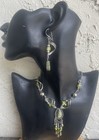 Peruvian Green Serpentine Semi-precious Stone Necklace Long Earring Set Boho