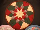 Lot Of 3 Vtg Handmade Amish Folded Star Potholders Round Trivet-1 New-2 Preowned