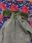 Men s Gray Leather Bomber Flight Jacket Faux Fur Collar Full Zip Handmade Coat