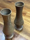 Pair Vintage Vases Brass Etched Floral Bud Vase Made In India Antique Decor