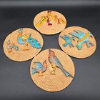Woven Ratan Lacquered Wood Bird Art Wall Hanging Set Of 4 Vintage 8 