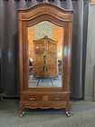 Vintage Belgian Oak Single Door Armoire With Mirror  Early 20th Century