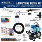 3 Master Airbrush Pro Air Compressor Kit  6 Primary Colors Acrylic Paint Set
