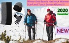 Winter Knit Beanie Hat Neck Warmer Scarf And Touch Screen Gloves Set 3 Black