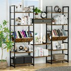 Adjustable Rustic Industrial Style Book Shelves Triple Wide 5 Tier Bookshelf