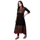 Indian Women Black Cotton Printed Kurta Kurti Top Tunic New Long A-line Dress
