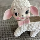 Vintage Ceramic Baby Lamb Sheep Planter With Pink Highlights And Bow Japan