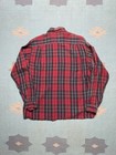 Vintage 1950s 60s Long Sleeve Button Shirt Rayon Plaid Distressed Men   s Large