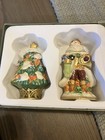 Fitz And Floyd Clairmont Christmas Ceramic Salt   Pepper Shakers Santa tree 2006