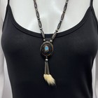 Vintage Native American Medicine Man Necklace Horn Sterling Petrified Wood Fur