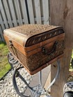 Vintage Large Basket Box Storage Case Woven Wicker Rattan Brass Latch   Handles