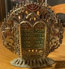 Vintage Heavy Enamel Brass 10 Commandments Israel Judaica Star David Jerusalem