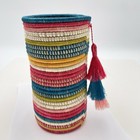 African Artist Basket Tightly Woven Colorful Coil With Tassels Rwanda