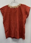 Women s Terracotta Orange Floral Embroidered Blouse Mexican Peasant Huipil Top