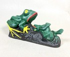 Vintage Reproduction Cast Iron Mechanical Two Frogs Coin Bank   8  L
