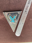 Single Western Silver Tone Collar Tip W Turquoise Eagle Design Vintage Stainles
