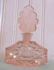 Vintage Czech Crystal Perfume Bottle Pink Pressed   Etched Glass Stopper