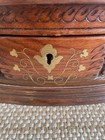 Antique 19th Century Hand Carved Solid Walnut Wood Brass Inserts Jewelry Box