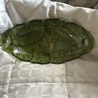 Vintage Indiana Glass Relish Dish Open Handles  Green Depression Lily Pons Set 2