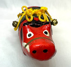 Vintage Japanese Aka Beko Red Cow Folk Toy Bell 5    Aizu Akabeko Papier Mache