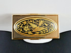 Vintage Mini Lipstick Holder Damascene Bird Design W  Mirror Compact Retro