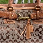 Vintage Coach 10509 Signature Horsebit Equestrian Tote Khaki Brown Leather Bag