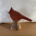 Vintage Wooden Hand Carved Cardinal Perched On A Tree Branch  5    Tall
