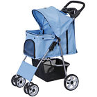 4 Wheels Pet Stroller Portable Dog Stroller W  Storage Basket   Cup Holder Blue