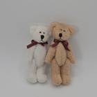 Boyds Bear Miniature Teddy Bears Set Of 2 Tiny Dollhouse Plush White Tan Bows
