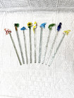 Vtg Hand Blown Glass Swizzle Sticks Cocktail Stirrer Tropical Theme 8  Lot Of 9
