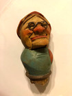 Vintage 40s Wood Carved Wine Stopper Man Back Lever Opens Mouth