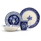 Blue Garden 16 Piece Hand-painted Dinnerware Set