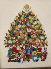 Vintage Large Christmas Crewel Tree Santa Gifts Needle Wall Art Framed Mcm