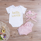 Infant Newborn Baby Girl Hello World Romper Jumpsuit Bodysuit Headband Outfit