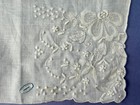 Vintage Hanky 1940s Madeira Hand Embroidered Applique Floral New W tag White