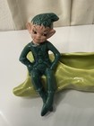 Vintage Gilner California Ceramic Pixie Elf Sitting On Log Planter Hand Painted