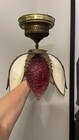 Victorian Tulip Shape Slag Glass Hanging Ceiling Lamp Red Cream Floral 8 Panel