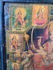 Vintage Old Lithograph Print Of Hindu Goddess Durga With 9 Avatars Wooden Framed