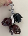 New Coach Black   Burgundy  Studded Tea Rose Bag Charm Keychain 87055 Rare