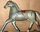 Antique Vintage Horse Tin Toy Victorian Pull On Wheels Rare 100 Years Old 1890 s