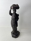 Vintage Antique Hand Carved Wooden Asian Woman Carrying Baby Dark Wood